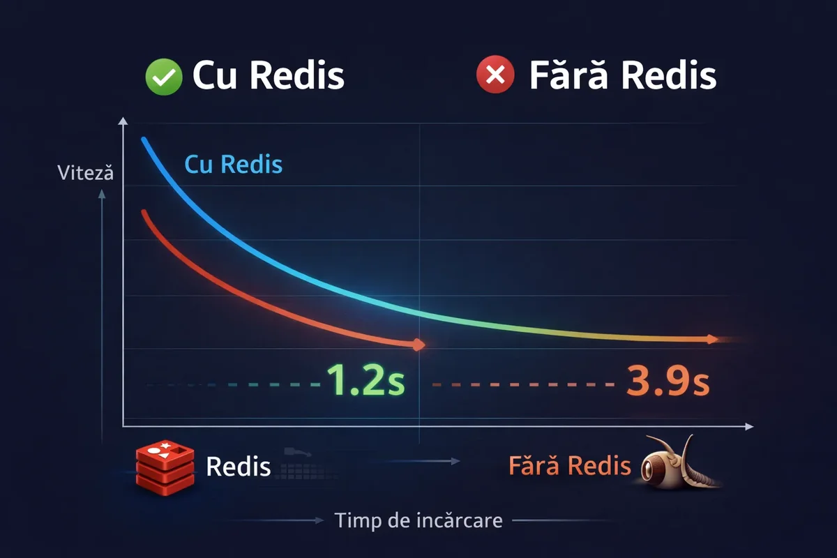 Grafic viteza incarcare WordPress cu Redis comparativ cu fara Redis